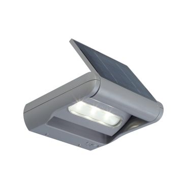 Lutec Mini Ledspot - buiten wandlamp op zonne-energie - 18 x 18 cm - 3 stappen dimmer - 1W LED incl. - IP44 - zilver grijs