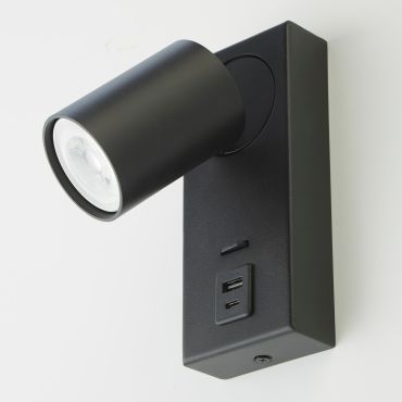 Projectlight Phoebe - opbouwspot met usb-poort - 11,5 x 16 x 7 cm - zwart