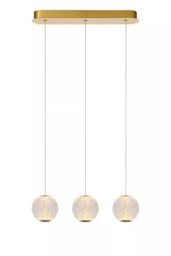 Lucide Cintra - hanglamp -  48 x 11 x 150 cm - 3 x 4,7W LED incl. - transparant en goud