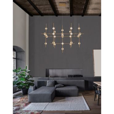 Nova Luce Atomo - hanglamp met afstandsbediening - 106 x 58,5 x 150 cm - 30 x 2,4W dimbare LED incl. - goud