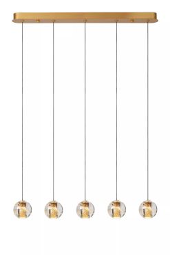 Lucide Dilenko 5L - hanglamp - 84 x 10 x 150 cm - 5 x 3,5W dimbare LED incl. - messing