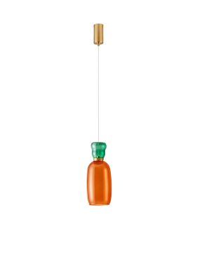 Nova Luce Pluma - hanglamp - Ø 15 x 179 cm - 9W LED incl. - goud, glanzend jaspis en oranje glas