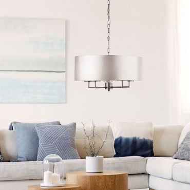 Searchlight Knights Bridge - hanglamp - Ø 55 x 123 cm - satijn zilver