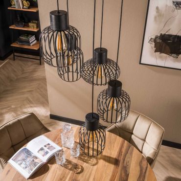 Vico Bars 5L - hanglamp - Ø 47 x 180 cm - houtskool