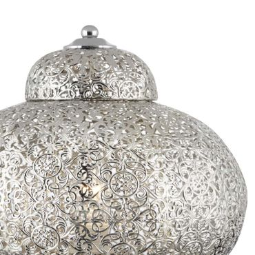 Searchlight Fretwork - tafellamp - Ø 26 x 26 - glanzend nikkel