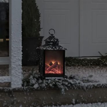 Konstsmide kerstverlichting - open haard lantaarn op batterijen - 24,5 x 24,5 x 42 cm - IP44 - zwart