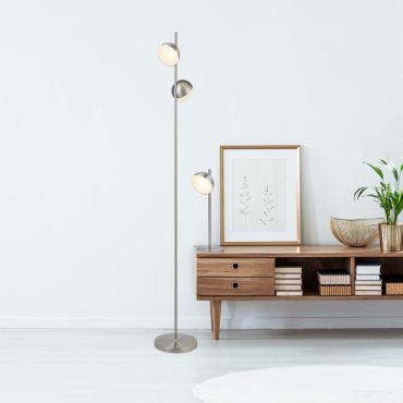 Searchlight Tully - staanlamp - 142 cm - 2 x 6W dimbare LED incl. - satijn zilver