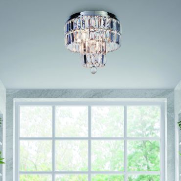 Searchlight Empire - plafondverlichting - Ø 34 x 33 cm - IP44 - chroom en transparant