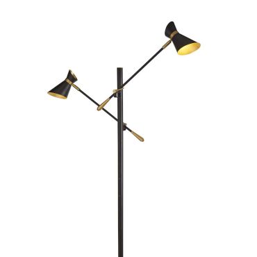 Searchlight Diablo - staanlamp - 168 cm - 2 x 4W LED incl. - mat zwart en metallic goud