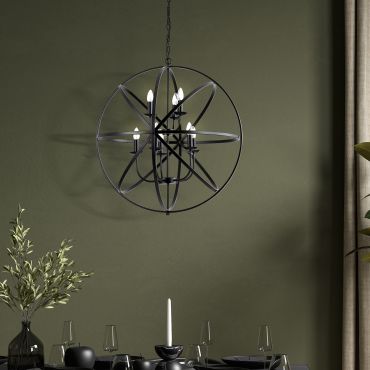 Searchlight Orbit - hanglamp - Ø  80 x 200 cm - mat zwart