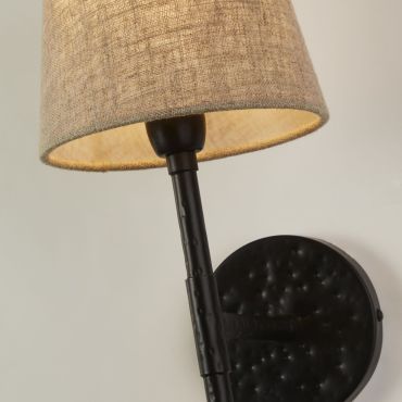 Searchlight Gothic - wandlamp - 15 x 43 cm - zwart en natuurlijk linnen