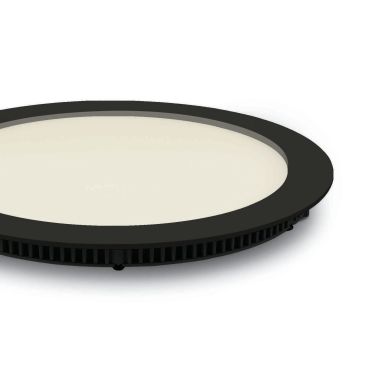 ONE Light Round Recessed Panels - inbouw plafondverlichting - Ø 22,3 x 2,2 cm - 18W LED incl. - IP40 - zwart - warm witte lichtkleur