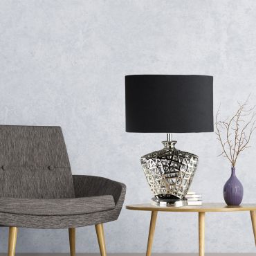Searchlight Network - tafellamp - 42 cm - zwart en chroom