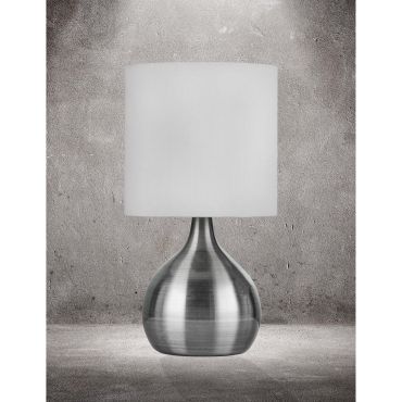 Searchlight Touch - tafellamp - 29 cm - 3 stappen dimbaar - wit en satijn zilver