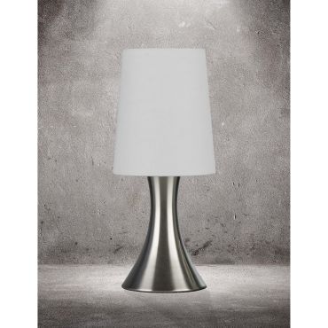 Searchlight Touch - tafellamp - 29,5 cm - 3 stappen dimbaar - satijn zilver en wit