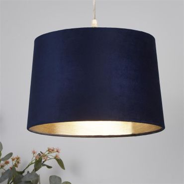 Searchlight Drum Shade - lampenkap - Ø 30 x 20 cm - marineblauw en geborsteld goud