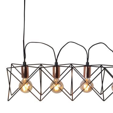 Searchlight Anthea - hanglamp - 73 x 19 x 146 cm - mat zwart en koper