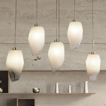 Searchlight Rocky - hanglamp - 78 x 120 cm - satijn messing en wit