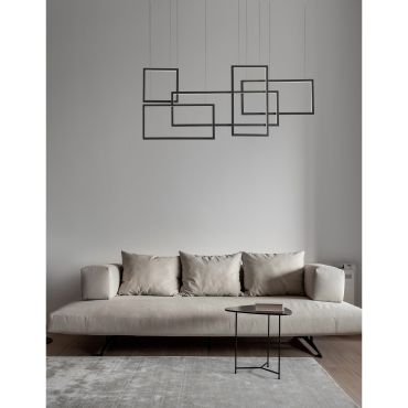 Nova Luce Cornice - hanglamp - 120 x 160 cm - 80W dimbare LED incl. - zand zwart