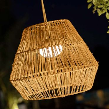 New Garden Sisine - buiten hanglamp met oplaadbare lichtbron en afstandsbediening -  Ø 40 x 300 cm - 9W LED incl. - IP54 - rotan