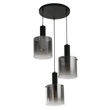 Searchlight Sweden - hanglamp - Ø 47 x 150 cm - mat zwart en gerookt glas