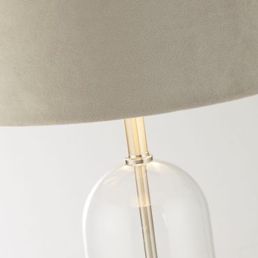 Searchlight Oxford - tafellamp - Ø 38 x 51 cm - satijn nikkel, zilver en taupe
