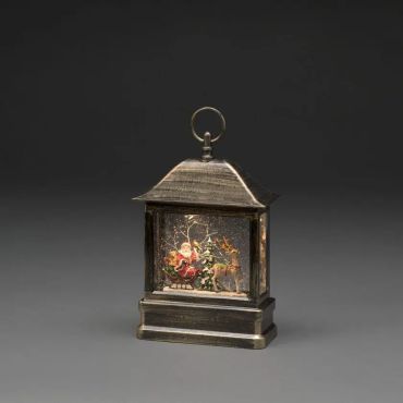 Konstsmide kerstverlichting - sneeuwlantaarn met kerstman en eland op batterijen - 17,5 x 8,5 x 25 cm - bruin