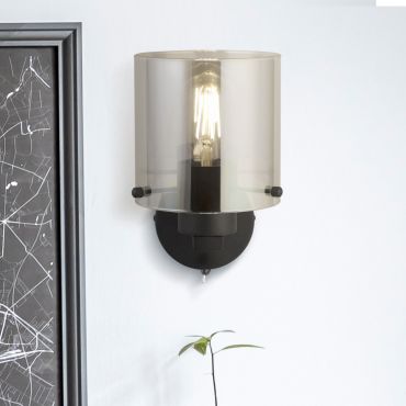 Searchlight Sweden - opbouw wandlamp - 15 x 24 cm - mat zwart en gerookt ombre