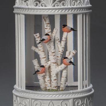 Konstsmide kerstverlichting - sneeuwlantaarn met 4 vogels op batterijen - Ø 12 x 25,5 cm - antiek wit