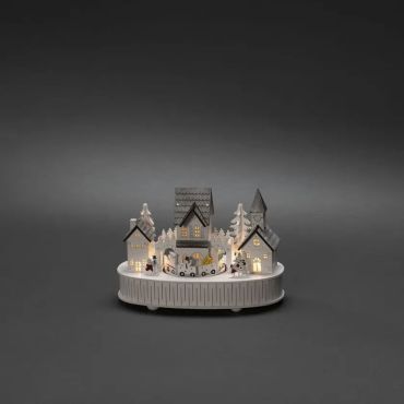 SHOWROOMMODEL - Konstsmide kerstverlichting - houten huis en kerk op batterijen - met muziek - 22 x 12 x 15,5 cm - wit