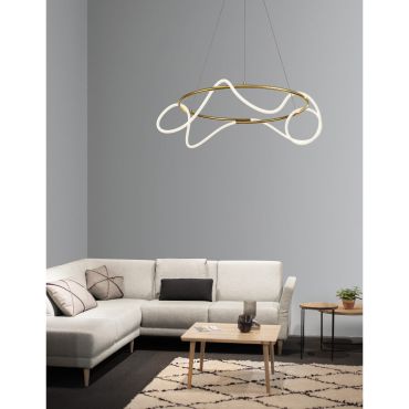 Nova Luce Tiriac - hanglamp - Ø 70 x 120 cm - 43W dimbare LED incl. - goud en wit