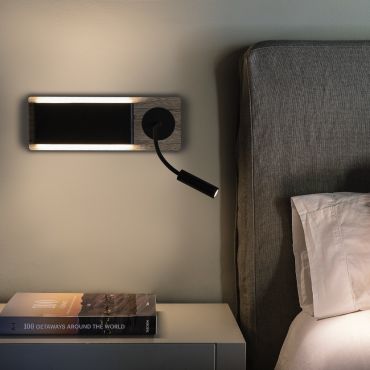 Faro Mood - wandverlichting met leeslampje - 37 x 13 x 5 cm - 6W LED incl. - zwart &amp; hout