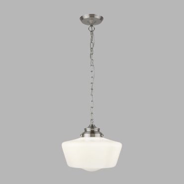 Searchlight School House - hanglamp - Ø 30 x 120 cm - IP44 - satijn zilver