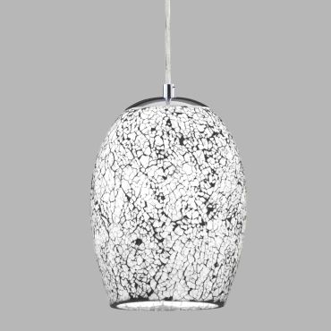 Searchlight Crackle - hanglamp - Ø 18 x 135 cm - wit craquelé glas