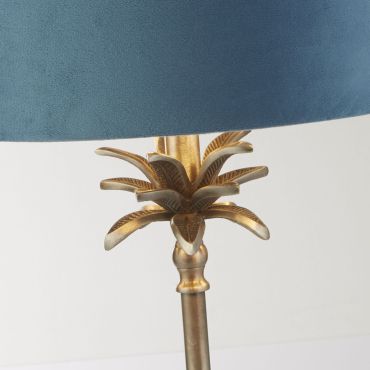 Searchlight Palm - tafellamp - Ø 38 x 65 cm - antiek nikkel en blauwgroen