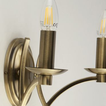 Searchlight Ascot - wandverlichting met trekschakelaar - 32,5 x 17 cm - antiek messing