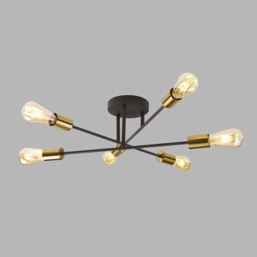 Searchlight Armstrong - plafondverlichting - Ø 64 x 20 cm - satijn messing en mat zwart