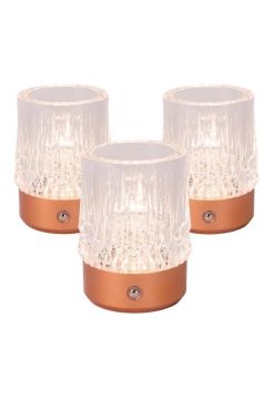 Lucide Lili - set van 3 oplaadbare tafellampen - Ø 8 x 10,3 cm - 3W dimbare LED incl. - koper