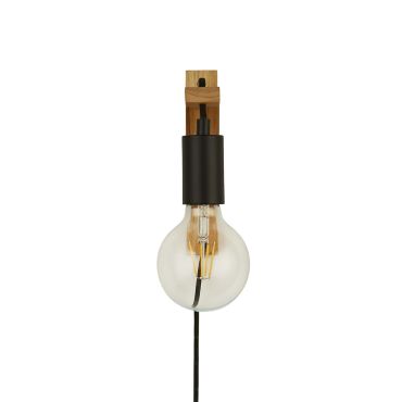 Searchlight Woody - stekkerwandlamp - 4,3 x 20 cm - zwart en bruin