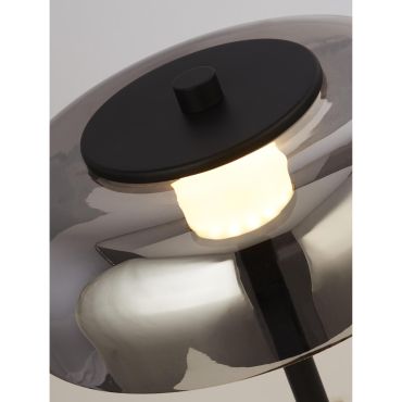 SHOWROOMMODEL - Searchlight Frisbee - staanlamp - 147 cm - 15W dimbare LED incl. - mat zwart en gerookt glas