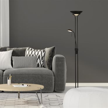 Searchlight Mother &amp; Child - staanlamp met leeslamp - Ø25,4 x 180 cm - 15,5W + 5W dimbare LED incl. - mat zwart