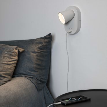Faro Corb - wandverlichting met schakelaar en USB-lader - 10 x 11,5 x 17 cm - mat wit