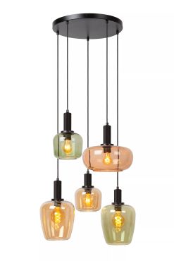 Lucide Ilona - hanglamp 5L - Ø 65 x 174 cm - zwart en multicolor