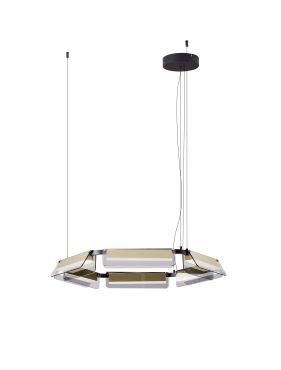 Nova Luce Apnea - hanglamp - Ø 72 x 150 cm - 39W dimbare LED incl. - zandzwart, goud en grijs