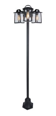 Lutec Kelsey - lantaarnpaal - 47 x 47 x 195 cm - IP44 - transparant glas - zwart