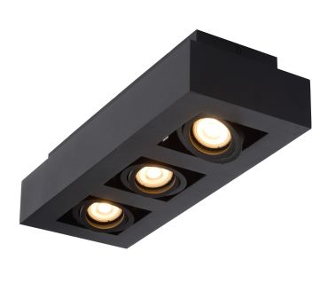 Lucide Xirax - opbouwspot 3L - 14 x 36 x 8 cm - 3 x 5W dimbare LED incl. - dim to warm - zwart