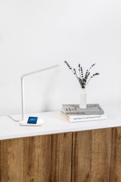 Faro Anouk - tafellamp - 13,5 x 35 x 40 cm -  met draadloze lader - 8W dimbare dim to warm LED incl. - wit