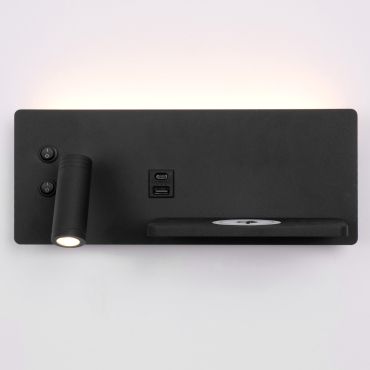 Artdelight WL Charge - Leeslamp met schakelaar, draadloos oplaadstation en USB - 8 x 30 x 12 cm - 3W+3W LED incl. - zwart