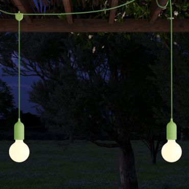 Creative Cables Eiva F-snake - draagbare lichtslinger -  2,25 meter totale lengte - 2 x Eiva 3-way E27 fitting met siliconen kabelhouder - IP65 - zacht groen