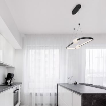Nova Luce Celia - hanglamp met afstandsbediening - 100 x 28 x 120 cm - 44,2W dimbare LED incl. - zwart en opaal